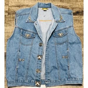 Vintage RETRO Denim Vest Women's Size Med M Jeans Rodeo Dress Western A6